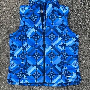 Lands End Down Filled Puffer Vest Blue Quilted Pattern Womens Size Large 14 - 16